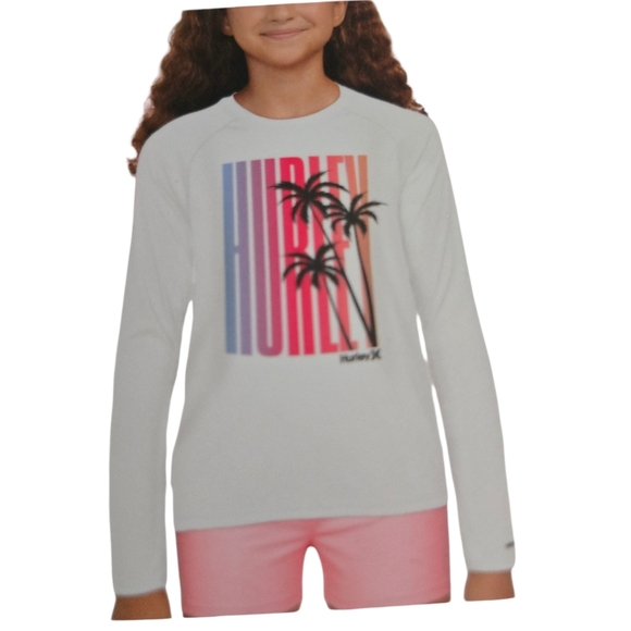 Hurley Other - Hurley White Long Sleeve with Palm Tree Design UPF 50+ Size 5/6